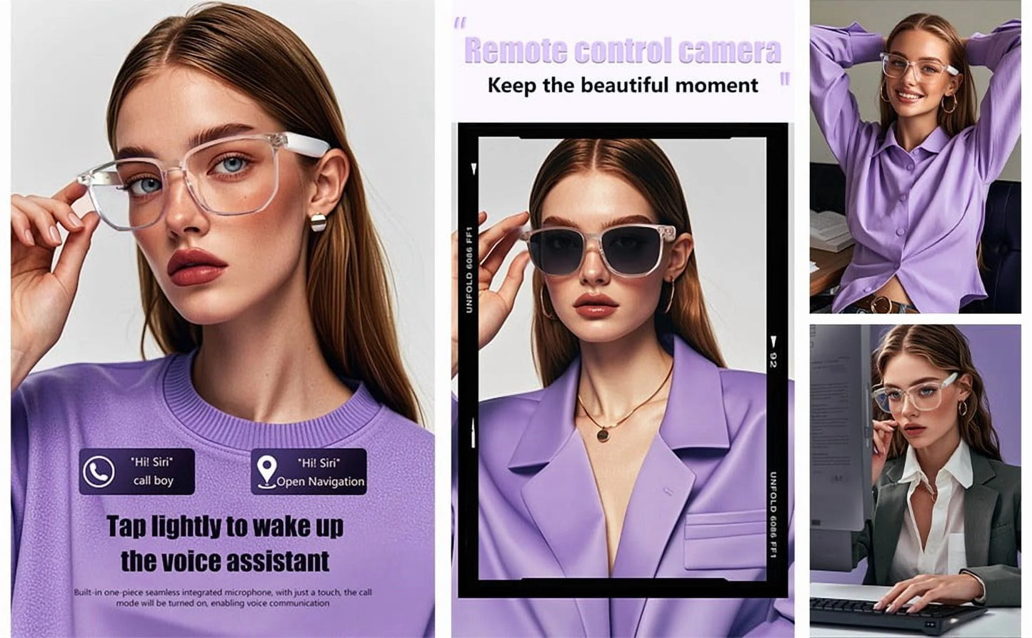 Smart Glasses with Language Translator, Wireless Bluetooth, AI, 11H Battery Life, Anti-Blue Light UV Protection, Voice Control Smart Glasses with Built-In Mic & Speakers, Gaming Meeting Black