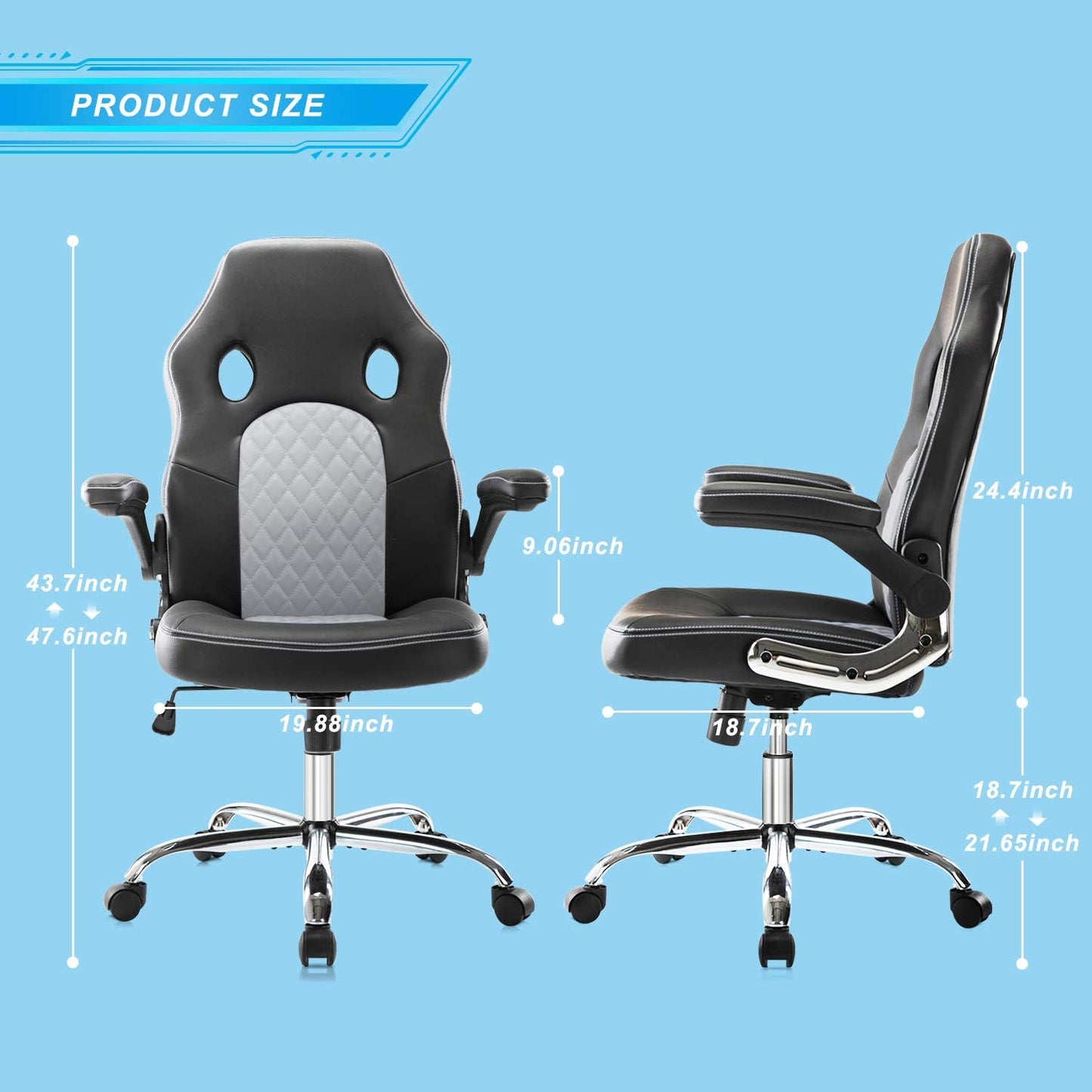 Gaming Chair Ergonomic Office Chair PU Leather Computer Chair High Back Desk Chair Adjustable Swivel Task Chair with Lumbar Support/Adjustable Armrests