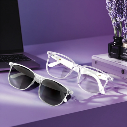 Smart Glasses with Language Translator, Wireless Bluetooth, AI, 11H Battery Life, Anti-Blue Light UV Protection, Voice Control Smart Glasses with Built-In Mic & Speakers, Gaming Meeting Black