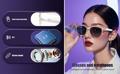 Smart Glasses with Language Translator, Wireless Bluetooth, AI, 11H Battery Life, Anti-Blue Light UV Protection, Voice Control Smart Glasses with Built-In Mic & Speakers, Gaming Meeting Black