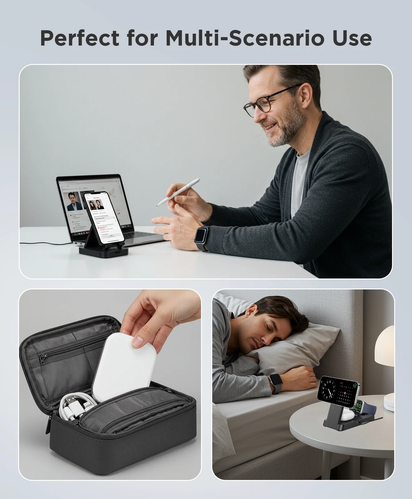 3 in 1 Magnetic Charging Station -  2025 Wireless Charger Compatible for Iphone 17/16/15/14/13/12 plus Pro Max, Foldable Portable Charger Dock for Iwatch & Airpods
