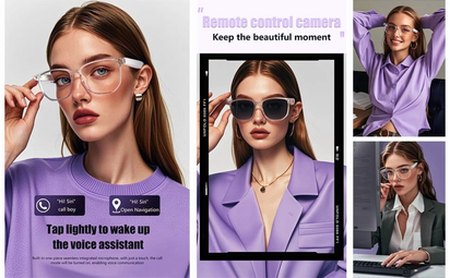 Smart Glasses with Language Translator, Wireless Bluetooth, AI, 11H Battery Life, Anti-Blue Light UV Protection, Voice Control Smart Glasses with Built-In Mic & Speakers, Gaming Meeting Black