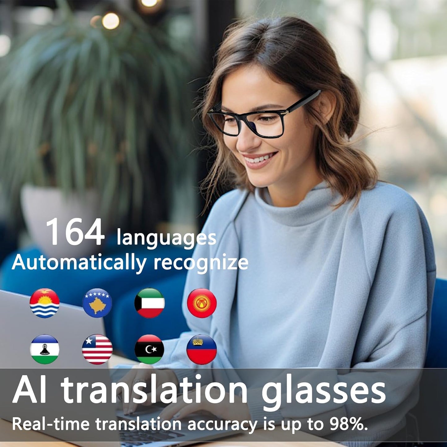 AI Smart Glasses,Ai Chat Deepseek R1 and Gemini-2.5 with 164 Translations Suppor