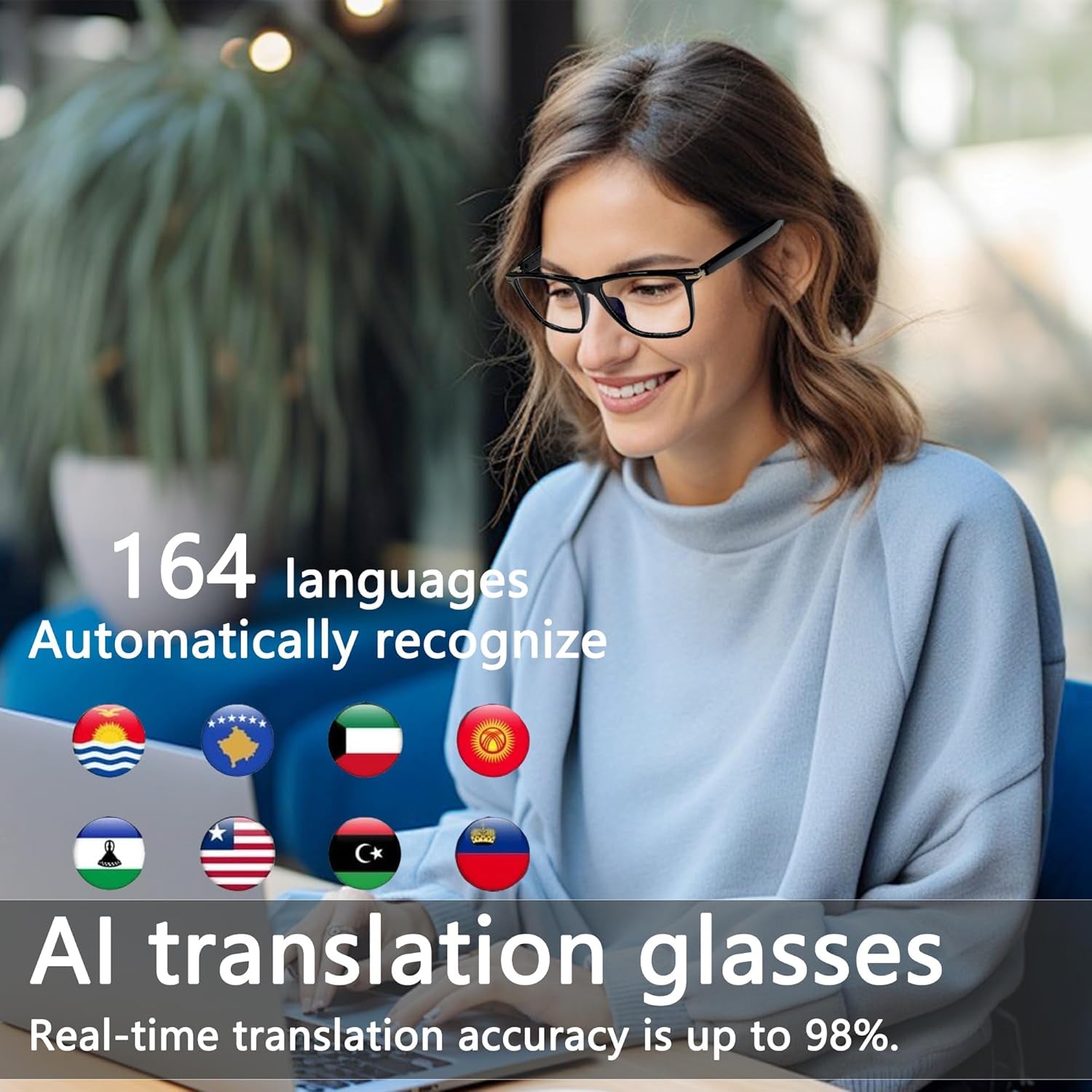 AI Smart Glasses,Ai Chat Deepseek R1 and Gemini-2.5 with 164 Translations Suppor