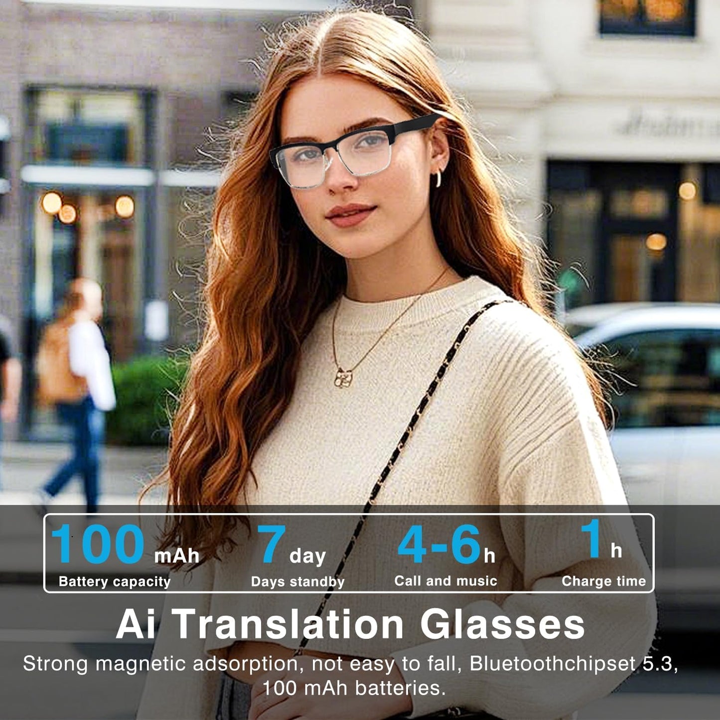Ai Translation Smart Glasses with Chatgpt, Bluetooth 5.3 Glasses with 164+Langua