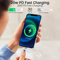 Portable Charger Small Fast Charger 5000Mah Portable Power Pack with Built-In Cables, for Iphone, Samsung