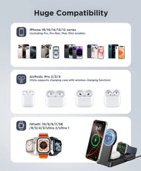 3 in 1 Magnetic Charging Station -  2025 Wireless Charger Compatible for Iphone 17/16/15/14/13/12 plus Pro Max, Foldable Portable Charger Dock for Iwatch & Airpods