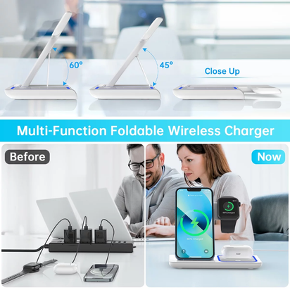 Wireless Charging Station, 18W 3 in 1 Charger Station, Fast Charging Dock Stand for Iwatch Series 11/10/9/8/7/6/SE/5/4/3, Compatible for Iphone 17/16 15 14 13 12 11 Pro Max/Samsung/ Airpod