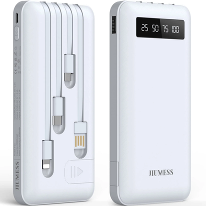 20000Mah Power Bank Portable Charger with Cables, USB Battery Pack for Iphone & Android Cell Phone