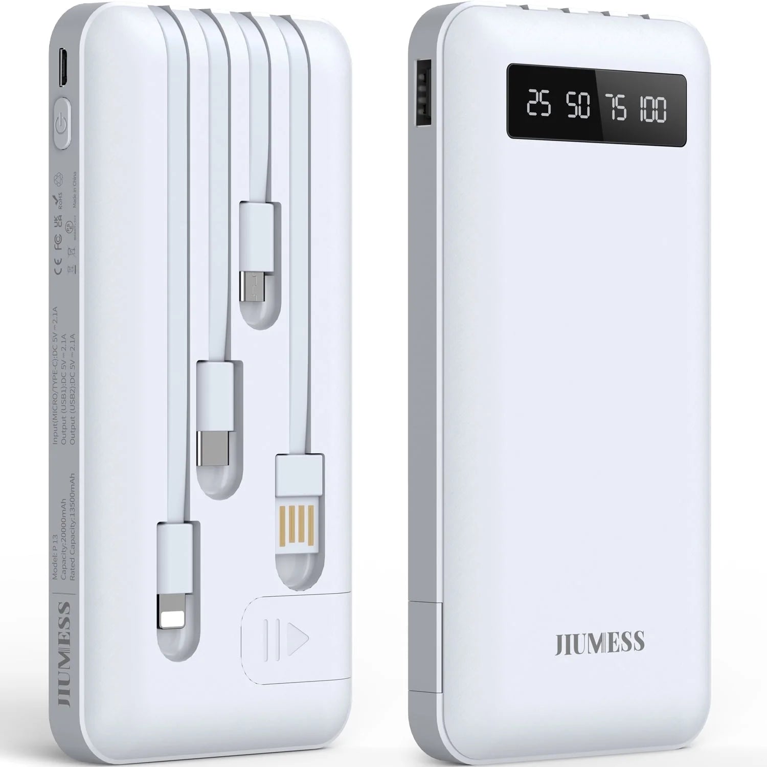 20000Mah Power Bank Portable Charger with Cables, USB Battery Pack for Iphone & Android Cell Phone