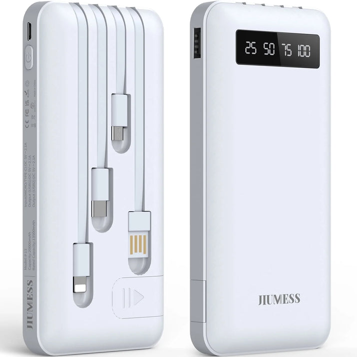 20000Mah Power Bank Portable Charger with Cables, USB Battery Pack for Iphone & Android Cell Phone