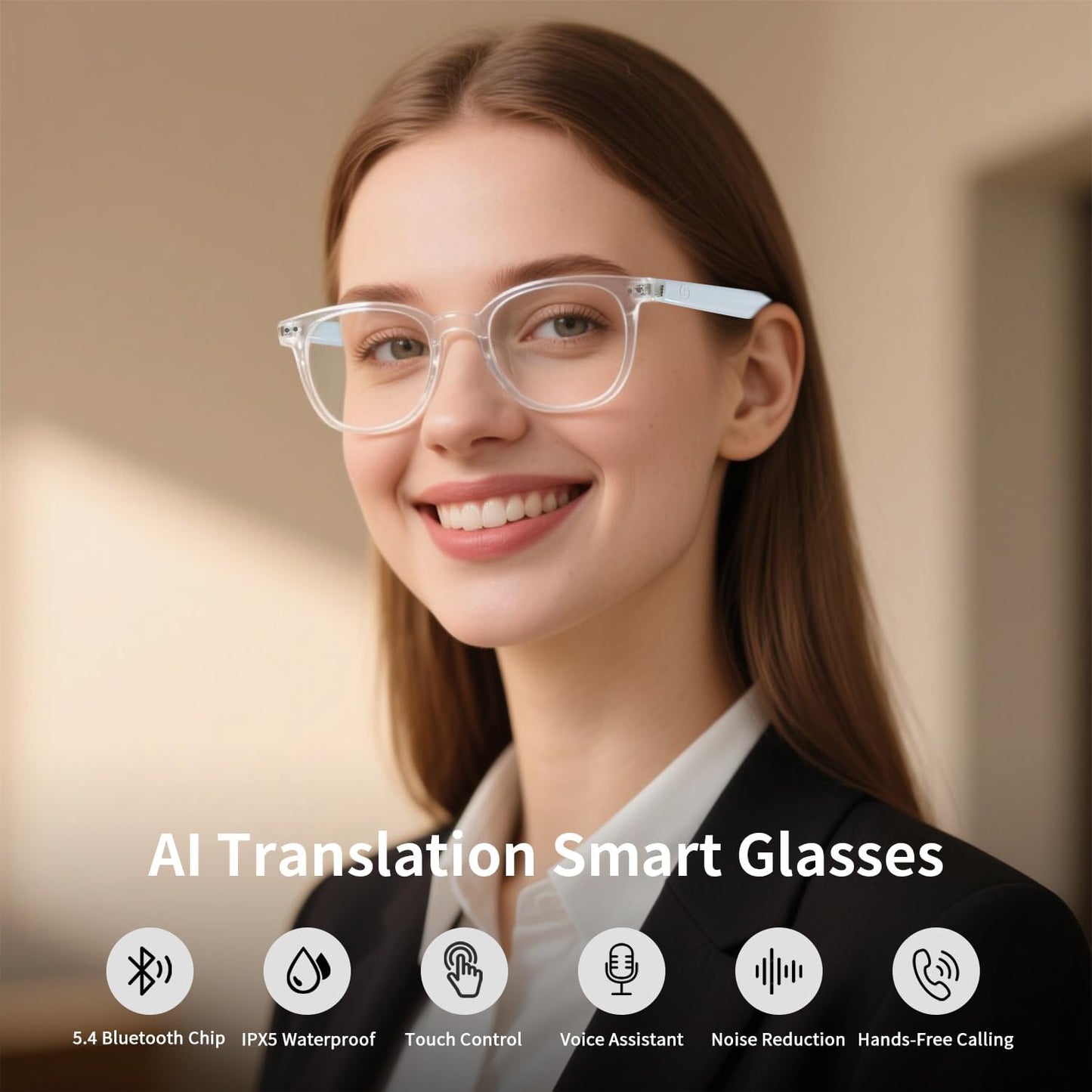 AI Translation Glasses Bluetooth Smart Glasses 160+ Languages with Call Support