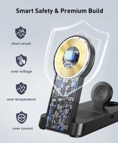 3 in 1 Magnetic Charging Station -  2025 Wireless Charger Compatible for Iphone 17/16/15/14/13/12 plus Pro Max, Foldable Portable Charger Dock for Iwatch & Airpods