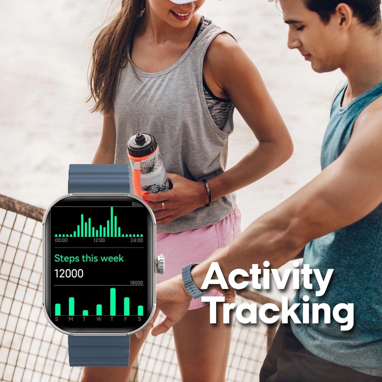 MEGA Smartwatch with 2.02" AMOLED Screen/Answer & Make Calls/Sleep Monitoring/Heart Rate/100+ Workout Modes/ Quick Reply/ Iphone and Android/Extra Band in Teal