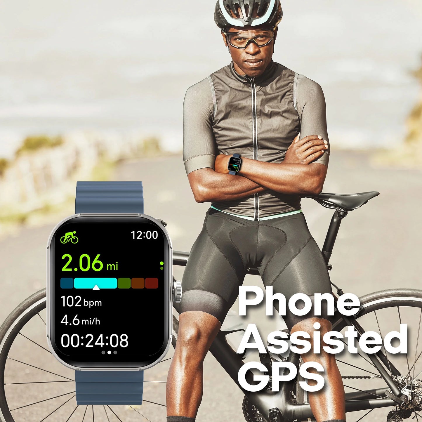 MEGA Smartwatch with 2.02" AMOLED Screen/Answer & Make Calls/Sleep Monitoring/Heart Rate/100+ Workout Modes/ Quick Reply/ Iphone and Android/Extra Band in Teal
