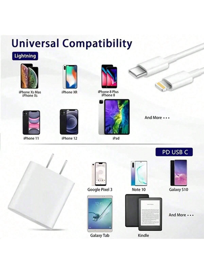 20W Fast Charging Kit [USB-C Wall Charger + 3.3Ft/100Cm Type-C to Lightning Cable] Compatible with Iphone 14, 13, 12, 11, Ipad Series