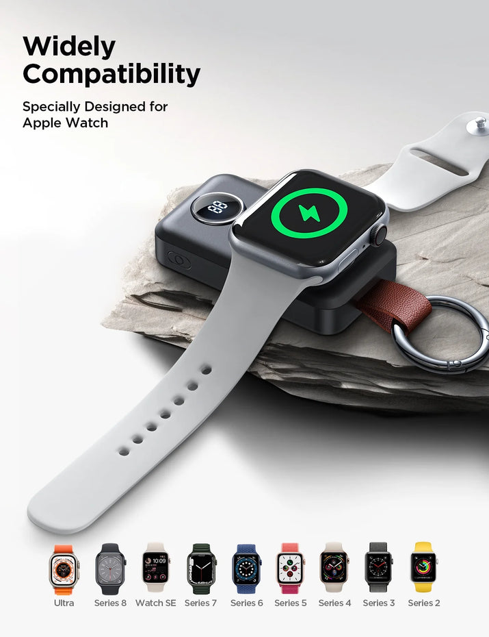 Portable Charger for Apple Watch, 2000Mah Magnetic Wireless Fast Charger Power Bank Keychain, Compatible for Iwatch Series 11/10/9/8/7/6/5/Se/4/3/2/Ultra, Black