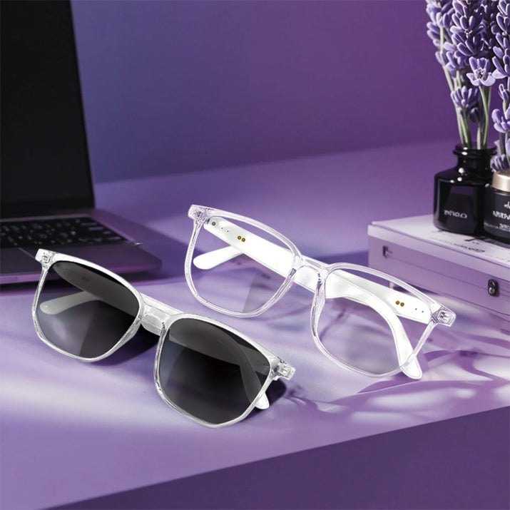 Smart Glasses with Language Translator, Wireless Bluetooth, AI, 11H Battery Life, Anti-Blue Light UV Protection, Voice Control Smart Glasses with Built-In Mic & Speakers, Gaming Meeting Black