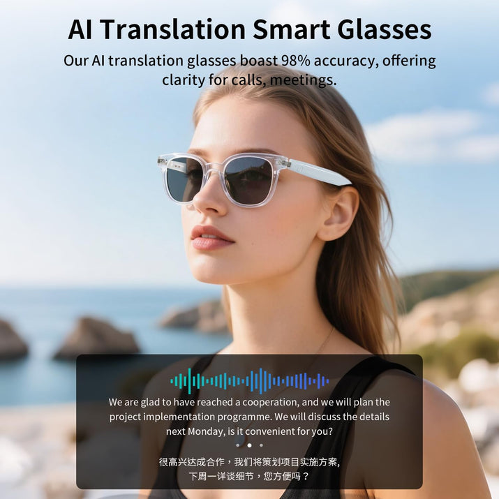 AI Translation Glasses Bluetooth Smart Glasses 160+ Languages with Call Support