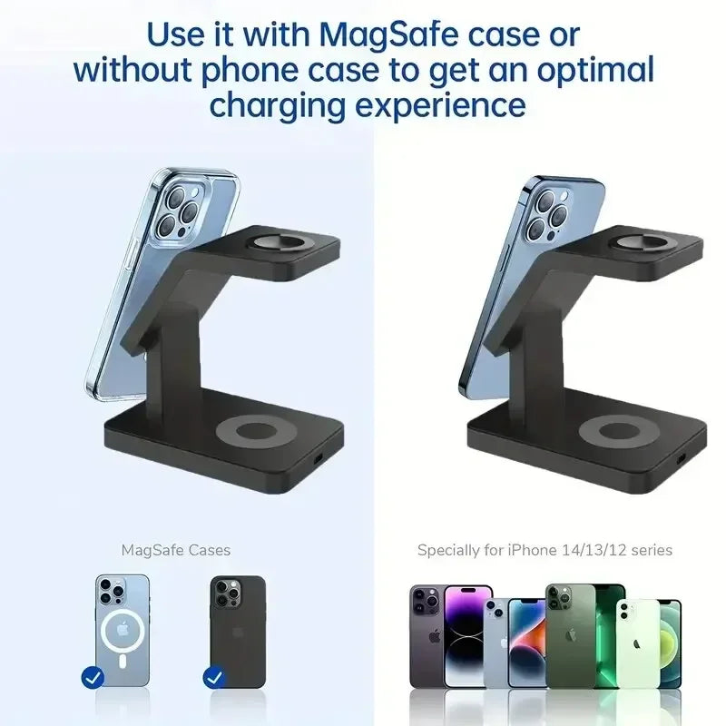 3 in 1 Magnetic Wireless Charger Stand for Iphone 15 14 13 12 Pro Max Apple Watch 1-8 Airpods Macsafe Fast Charging Station Dock