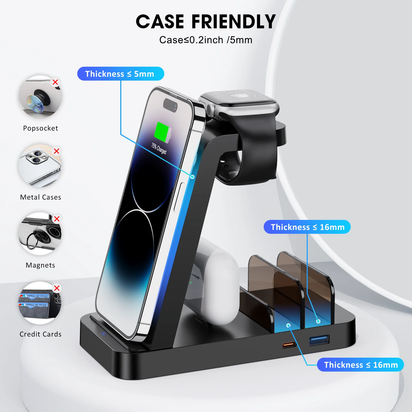Wireless Charger for Iphone - 5 in 1 Charging Station for Multiple Devices Apple: 36W Fast Charging Dock Compatible for Iphone 17 16E 16 15 14 13 12 Pro Max Iwatch Samsung Tablets Ipad