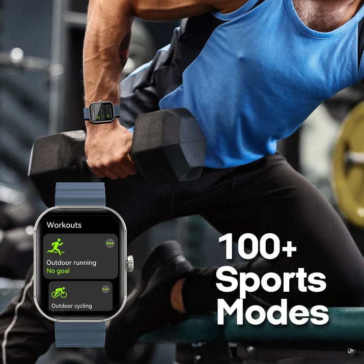 MEGA Smartwatch with 2.02" AMOLED Screen/Answer & Make Calls/Sleep Monitoring/Heart Rate/100+ Workout Modes/ Quick Reply/ Iphone and Android/Extra Band in Teal