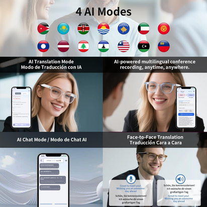 AI Translation Glasses Bluetooth Smart Glasses 160+ Languages with Call Support