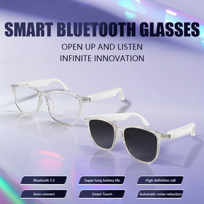 Smart Glasses with Language Translator, Wireless Bluetooth, AI, 11H Battery Life, Anti-Blue Light UV Protection, Voice Control Smart Glasses with Built-In Mic & Speakers, Gaming Meeting Black