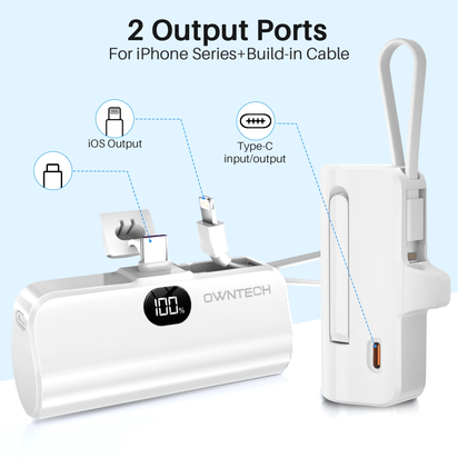 Portable Charger Small Fast Charger 5000Mah Portable Power Pack with Built-In Cables, for Iphone, Samsung