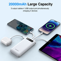 20000Mah Power Bank Portable Charger with Cables, USB Battery Pack for Iphone & Android Cell Phone