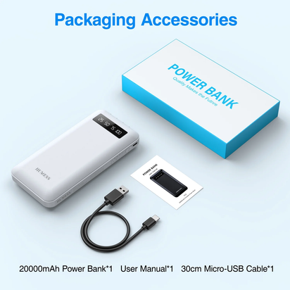 20000Mah Power Bank Portable Charger with Cables, USB Battery Pack for Iphone & Android Cell Phone