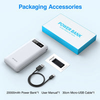 20000Mah Power Bank Portable Charger with Cables, USB Battery Pack for Iphone & Android Cell Phone