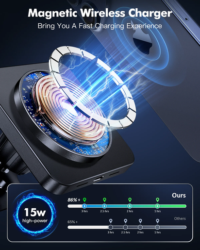 Car Mag-Safe Wireless Charger - Car Mount Fast Charging Air Vent Phone Holder Mount for Iphone 17/16/15/14/13/12 - Black