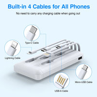 20000Mah Power Bank Portable Charger with Cables, USB Battery Pack for Iphone & Android Cell Phone