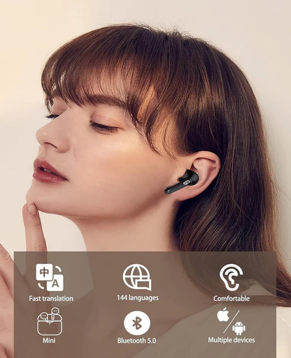 Audifonos Traductor De 140 Idiomas Auriculares Ingles Español Inalambrico Negro