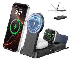 3 in 1 Magnetic Charging Station -  2025 Wireless Charger Compatible for Iphone 17/16/15/14/13/12 plus Pro Max, Foldable Portable Charger Dock for Iwatch & Airpods