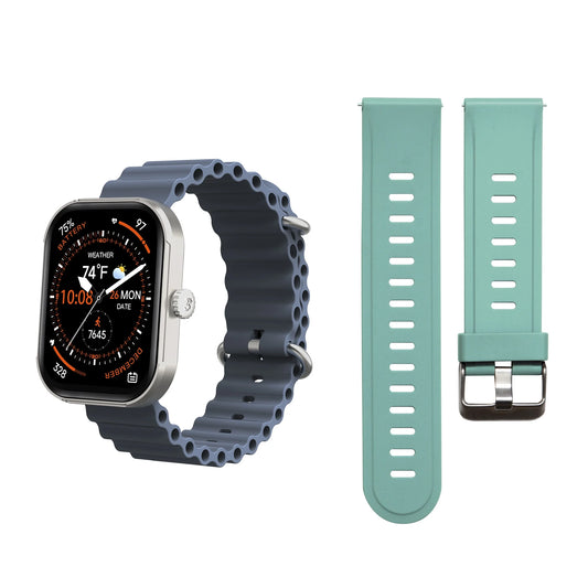 MEGA Smartwatch with 2.02" AMOLED Screen/Answer & Make Calls/Sleep Monitoring/Heart Rate/100+ Workout Modes/ Quick Reply/ Iphone and Android/Extra Band in Teal