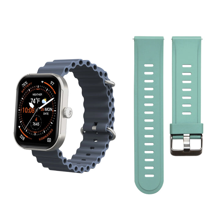 MEGA Smartwatch with 2.02" AMOLED Screen/Answer & Make Calls/Sleep Monitoring/Heart Rate/100+ Workout Modes/ Quick Reply/ Iphone and Android/Extra Band in Teal