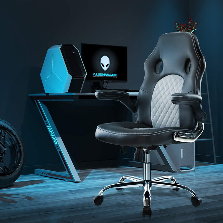 Gaming Chair Ergonomic Office Chair PU Leather Computer Chair High Back Desk Chair Adjustable Swivel Task Chair with Lumbar Support/Adjustable Armrests