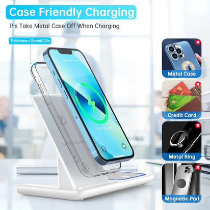 Wireless Charging Station, 18W 3 in 1 Charger Station, Fast Charging Dock Stand for Iwatch Series 11/10/9/8/7/6/SE/5/4/3, Compatible for Iphone 17/16 15 14 13 12 11 Pro Max/Samsung/ Airpod